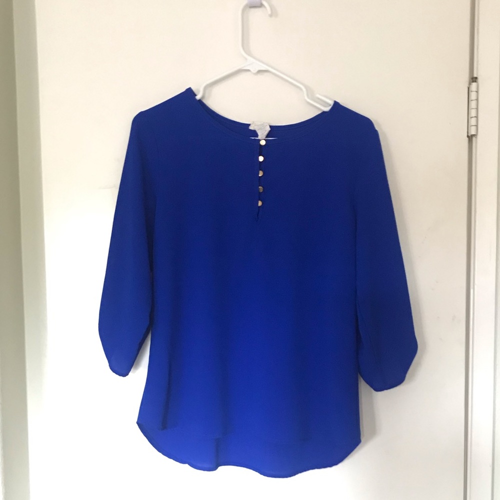 Cobalt Blue 3/4-Half Sleeve Blouse Top